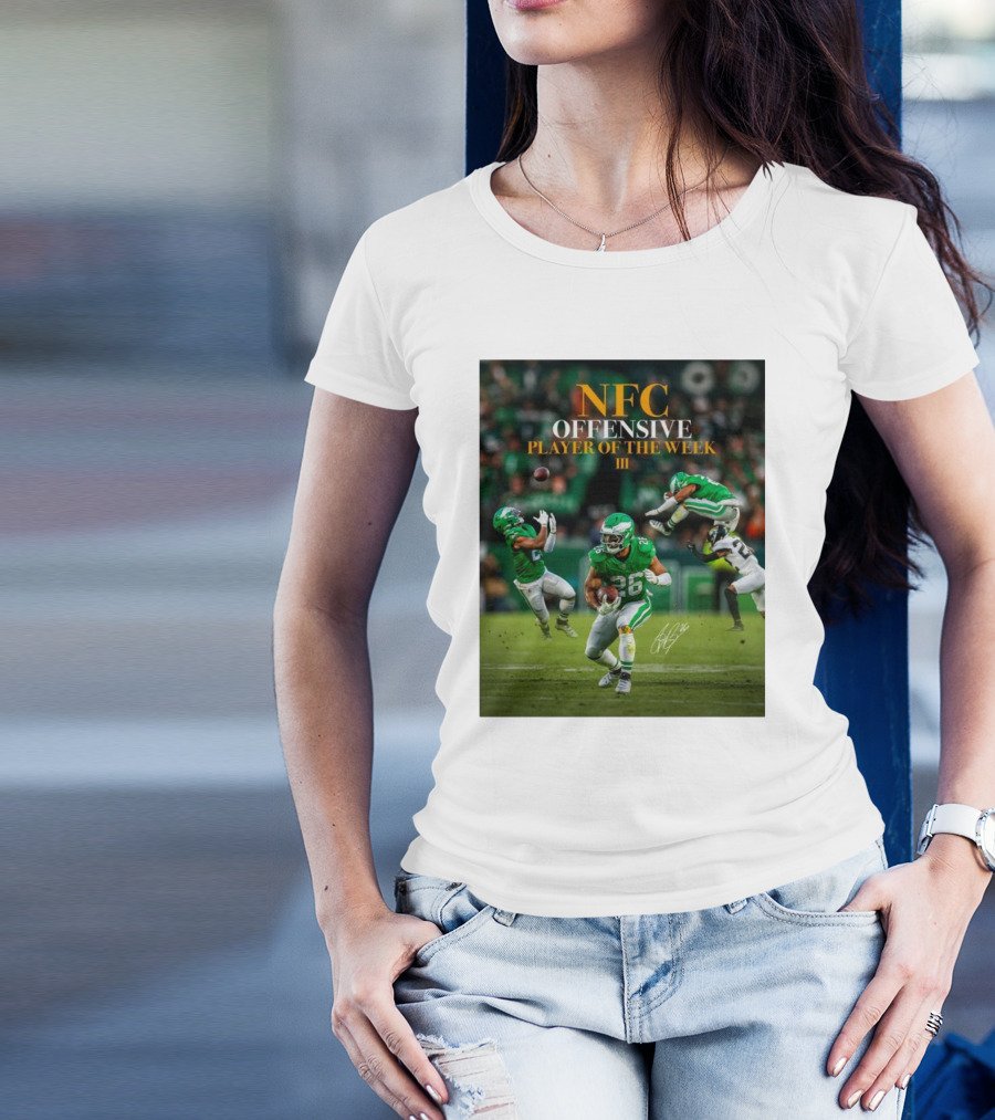 NFC Offensive Player Of The Week III Saquon Barkley Signature Football Action T-Shirt
