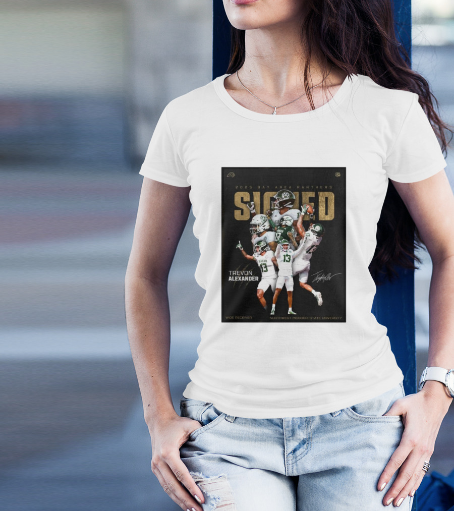 2025 Bay Area Panthers Signed Trevon Alexander Northwest Missouri State University Wide Receiver T-Shirt