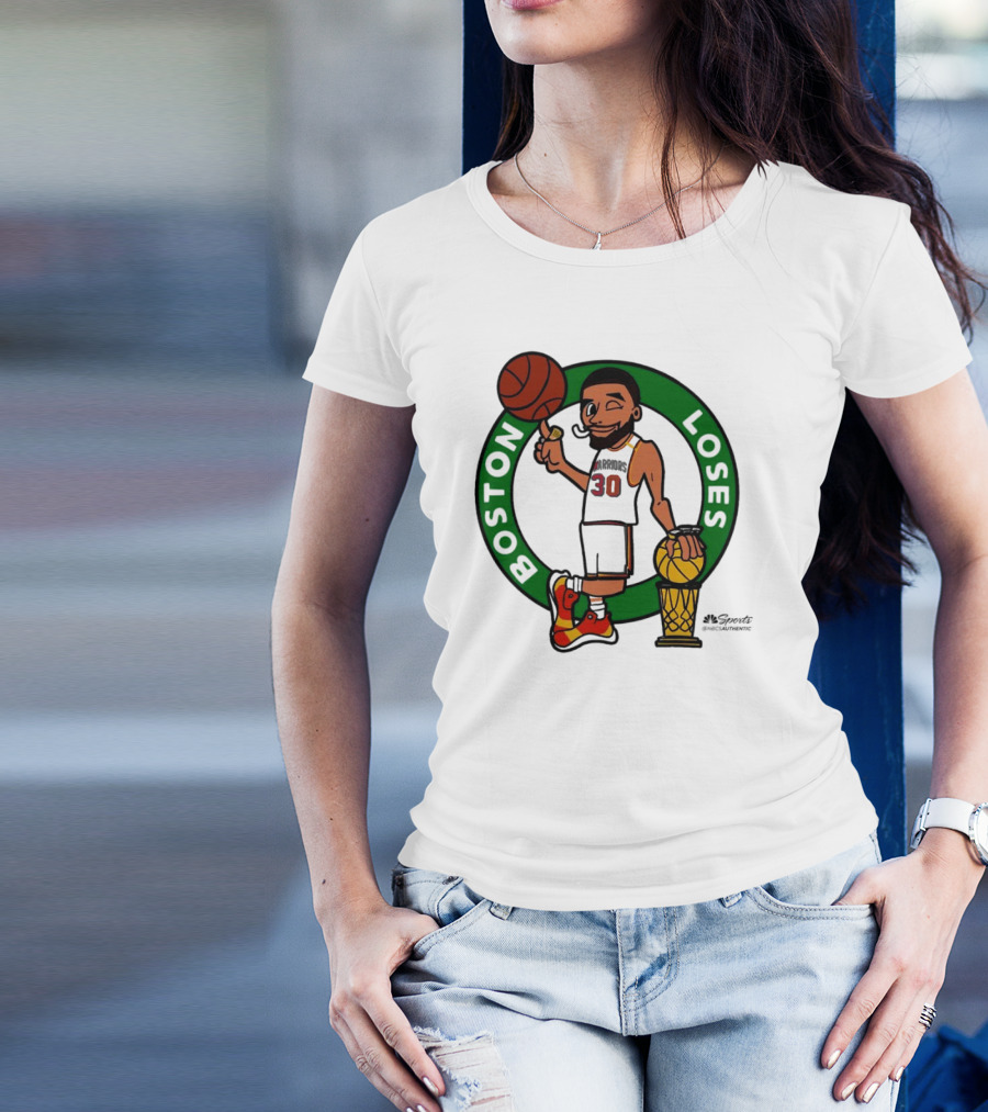 Stephen Curry Golden State Warriors Boston Loses Cartoon NBA Champions 30 Trophy Basketball Comic T-Shirt