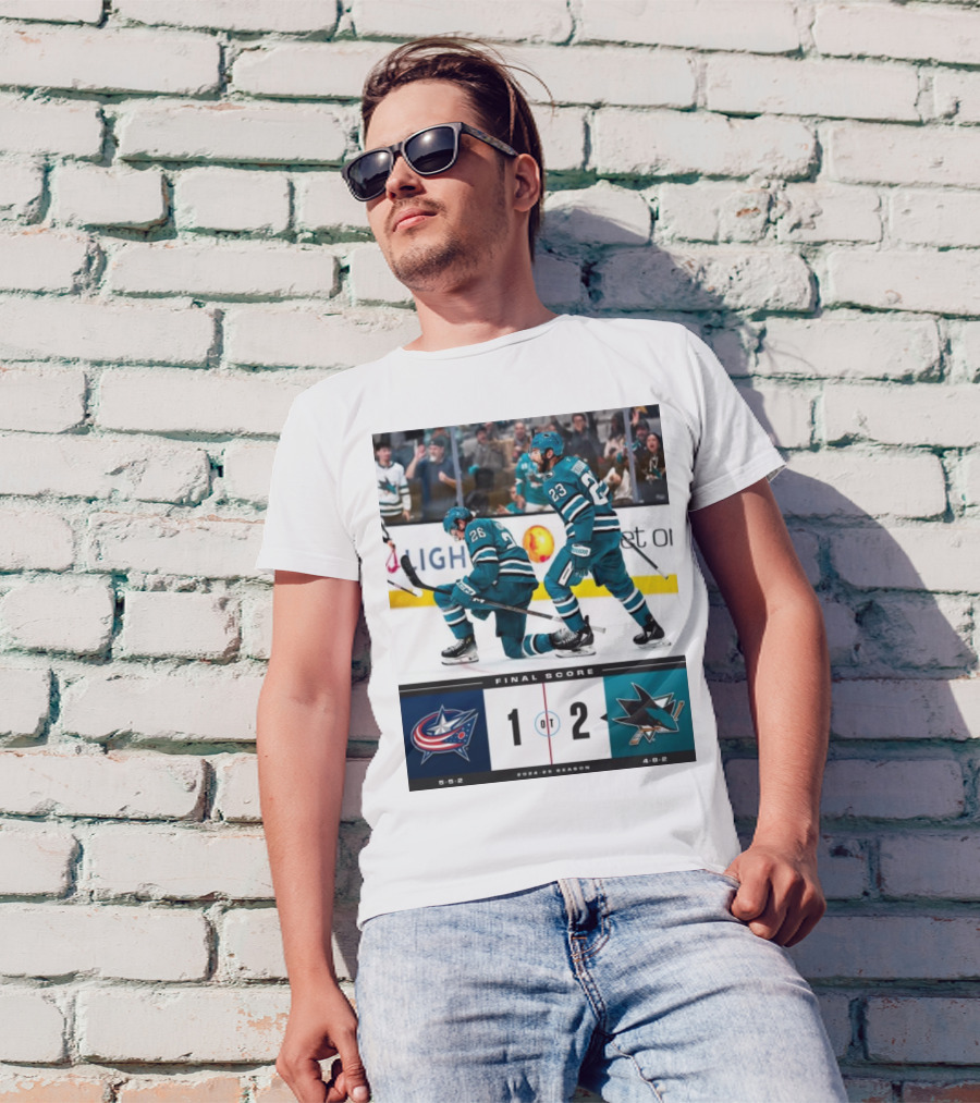 NHL Final Score Columbus Blue Jackets 1 San Jose Sharks 2 OT 2024-25 Season T-Shirt