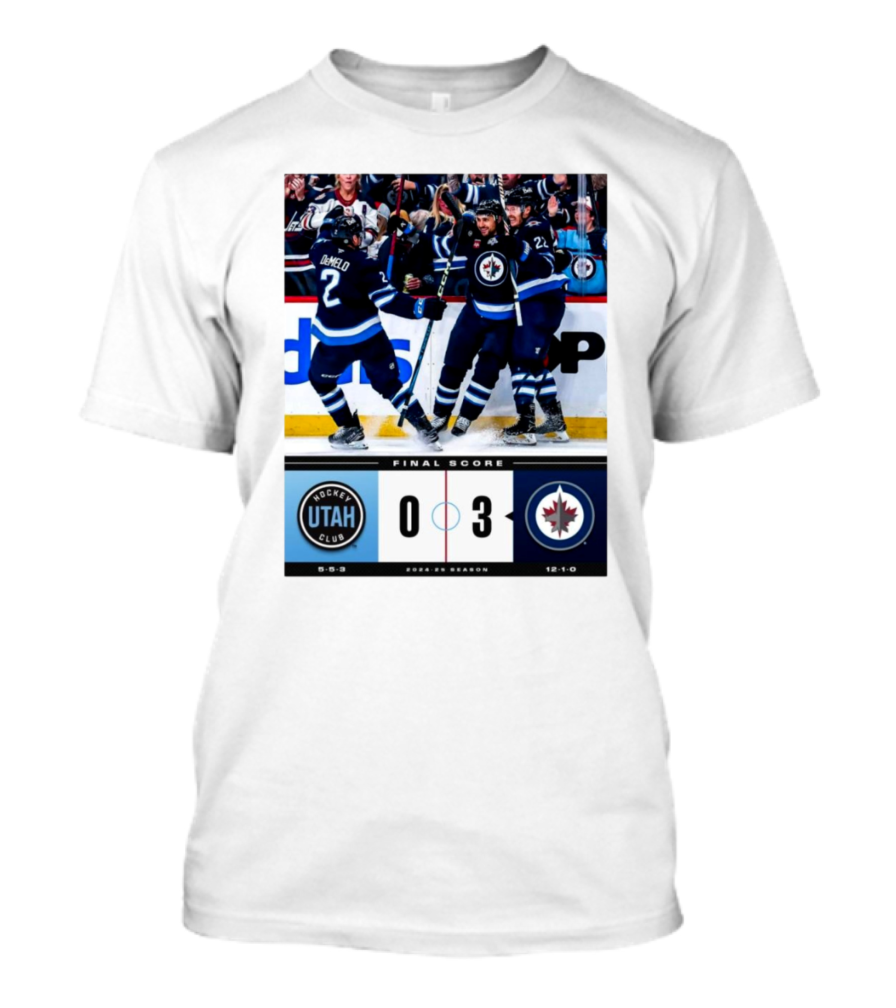 NHL Final Score Utah Hockey Club Vs Winnipeg Jets 0–3 2024-25 Season T-Shirt