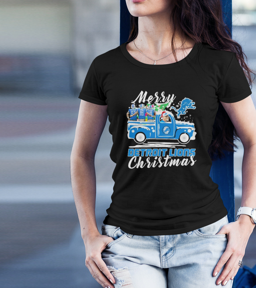 Merry Detroit Lions Christmas With David Montgomery Jared Goff Amon-Ra St. Brown T-Shirt