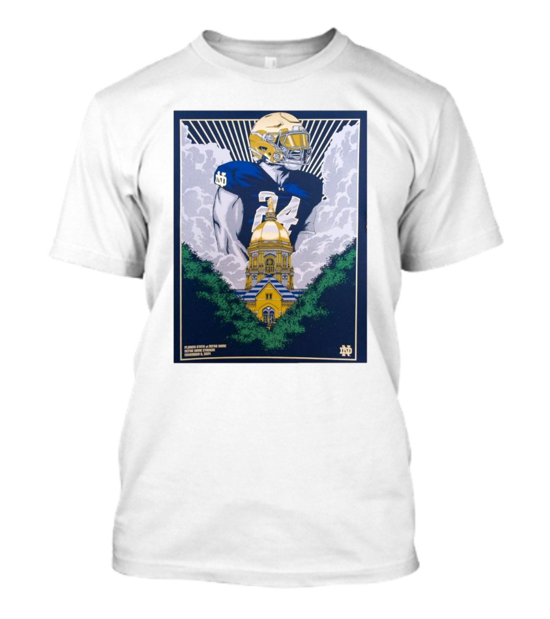 Florida State At Notre Dame Notre Dame Stadium November 9 2024 Golden Dome Skyline Football T-Shirt