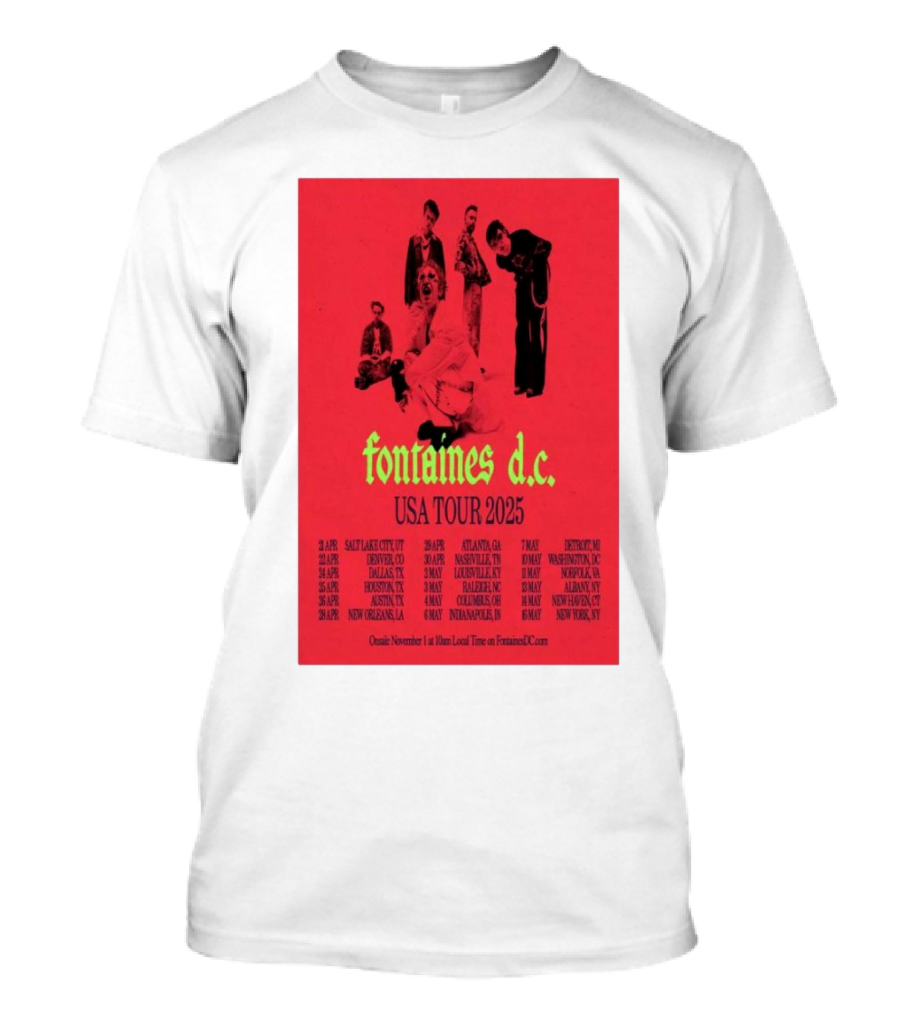 Fontaines D.C. USA Tour 2025 Salt Lake City Los Angeles Houston Austin New Orleans Atlanta Nashville Raleigh Chicago Indianapolis Detroit Philadelphia Brooklyn New York T-Shirt