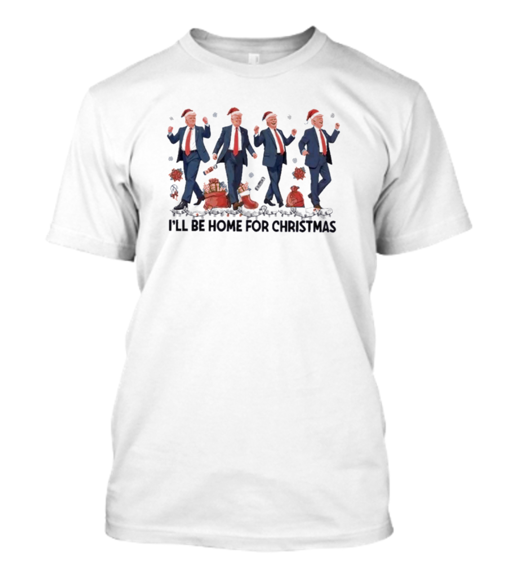 I’ll Be Home For Christmas Santa Trump Dancing 2024 Christmas T-Shirt