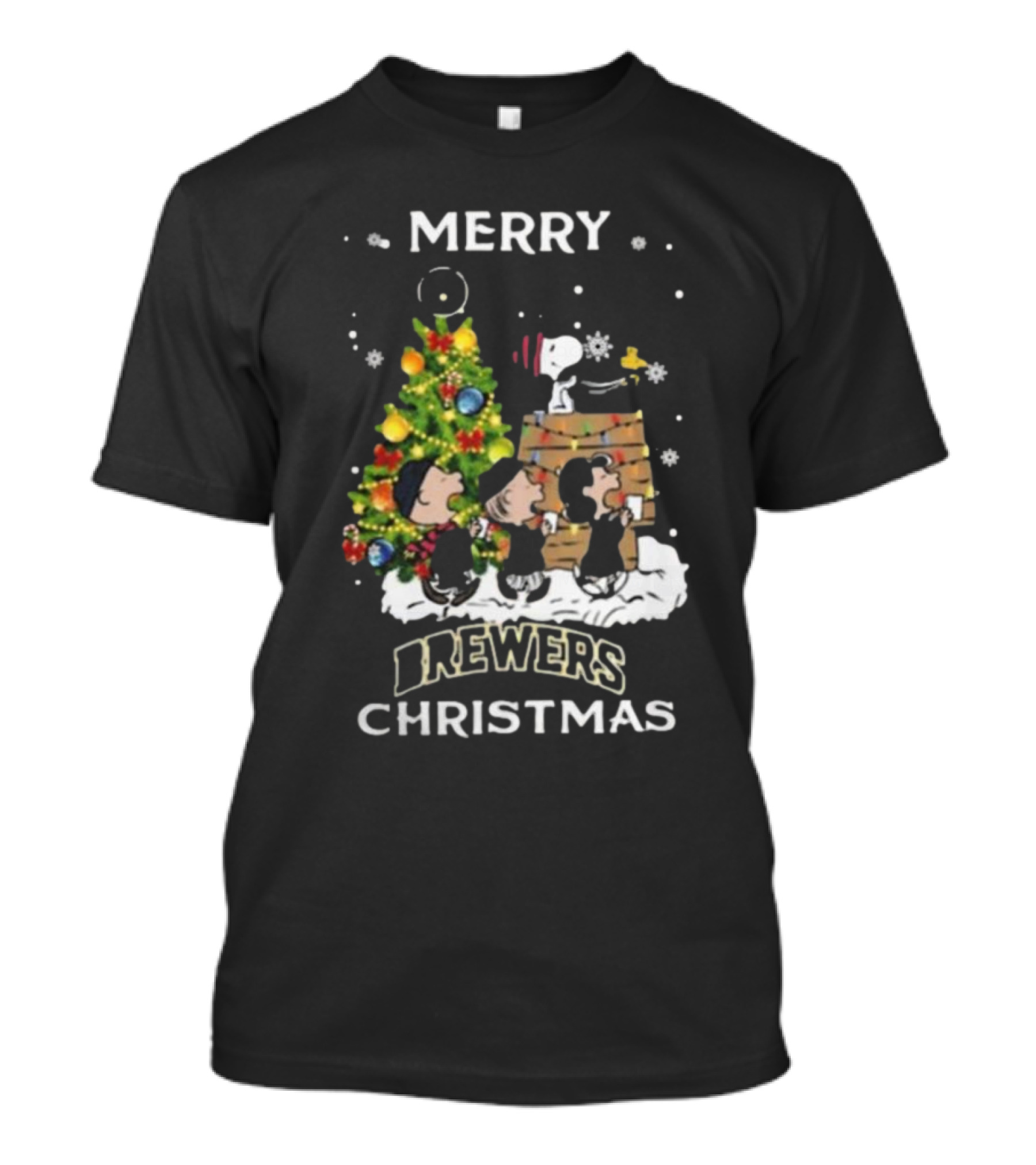 Milwaukee Brewers Snoopy Merry Christmas 2024 Peanuts Friends Holiday T-Shirt