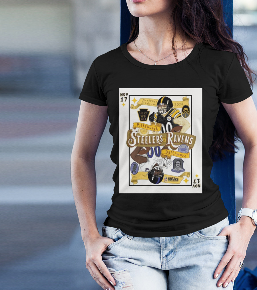 Nov 17 Pittsburgh Steelers Vs Baltimore Ravens 2024 Acrisure Stadium Here We Go Salute To Service T-Shirt