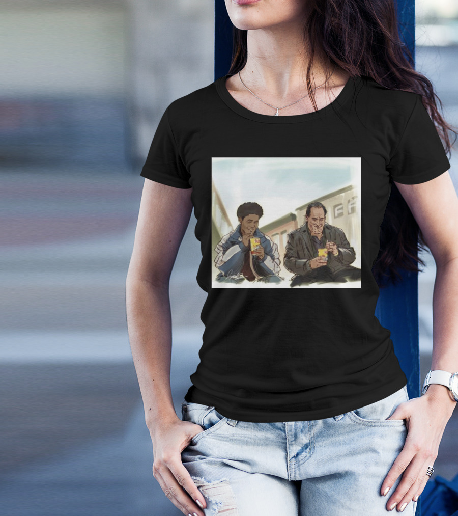 The Penguin I Can’t Take You With Me This Time Illustration Of Two Men Drinking Boba Tea In Urban Setting T-Shirt