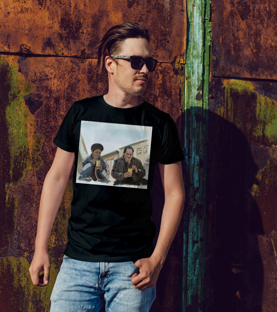 The Penguin I Can’t Take You With Me This Time Illustration Of Two Men Drinking Boba Tea In Urban Setting T-Shirt