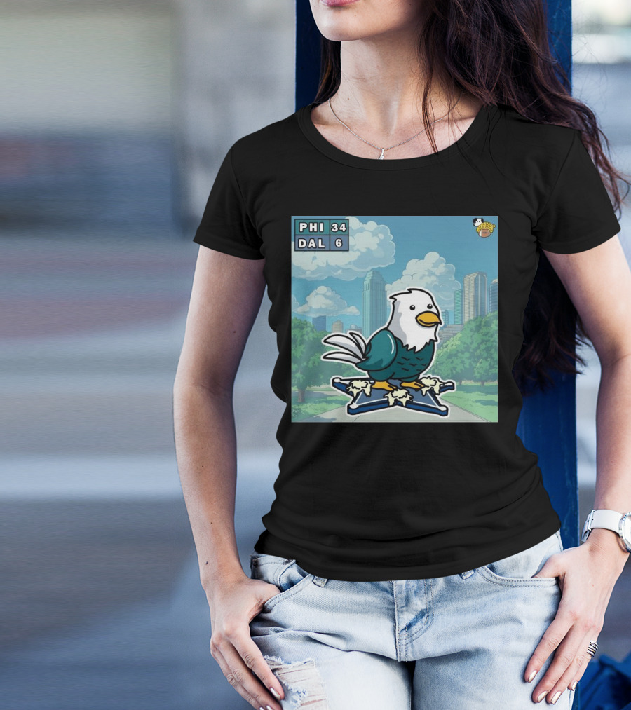 PHI 34 DAL 6 Philadelphia Eagles Victory Over Dallas Cowboys Cartoon Eagle On Star Background T-Shirt