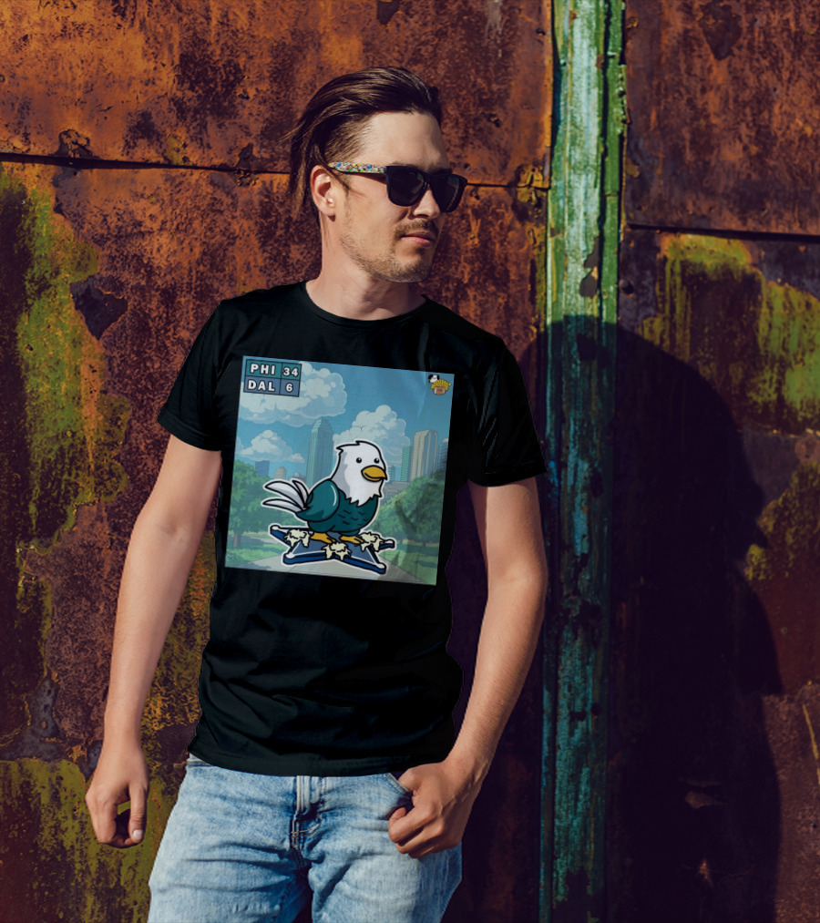 PHI 34 DAL 6 Philadelphia Eagles Victory Over Dallas Cowboys Cartoon Eagle On Star Background T-Shirt