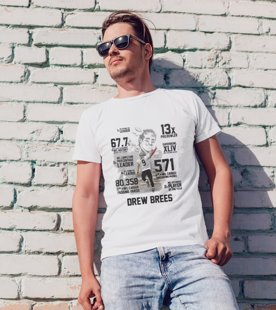 Drew Brees New Orleans Saints Legend 2024 NFL Passing Leader 13x Pro Bowler Super Bowl XLIV MVP T-Shirt