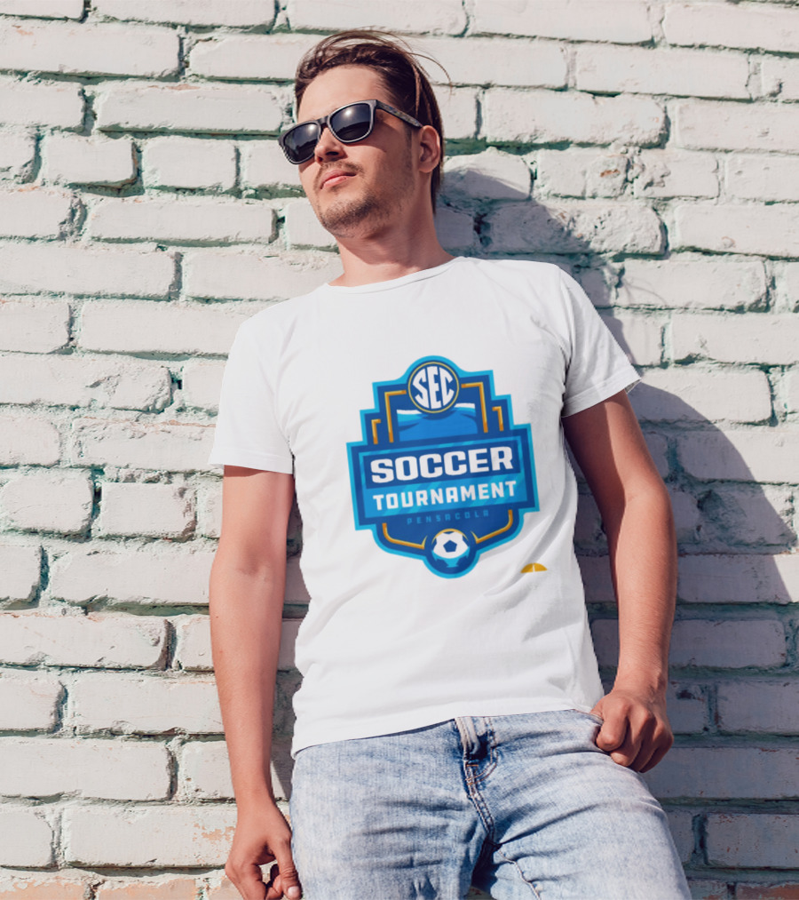 SEC Soccer Tournament Pensacola 2024 Emblem With Blue And Yellow Soccer Ball T-Shirt