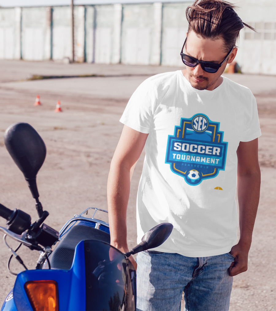SEC Soccer Tournament Pensacola 2024 Emblem With Blue And Yellow Soccer Ball T-Shirt