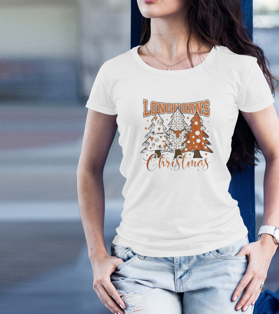 Longhorns Christmas Trees Merry Christmas And Happy New Year 2025 T-Shirt