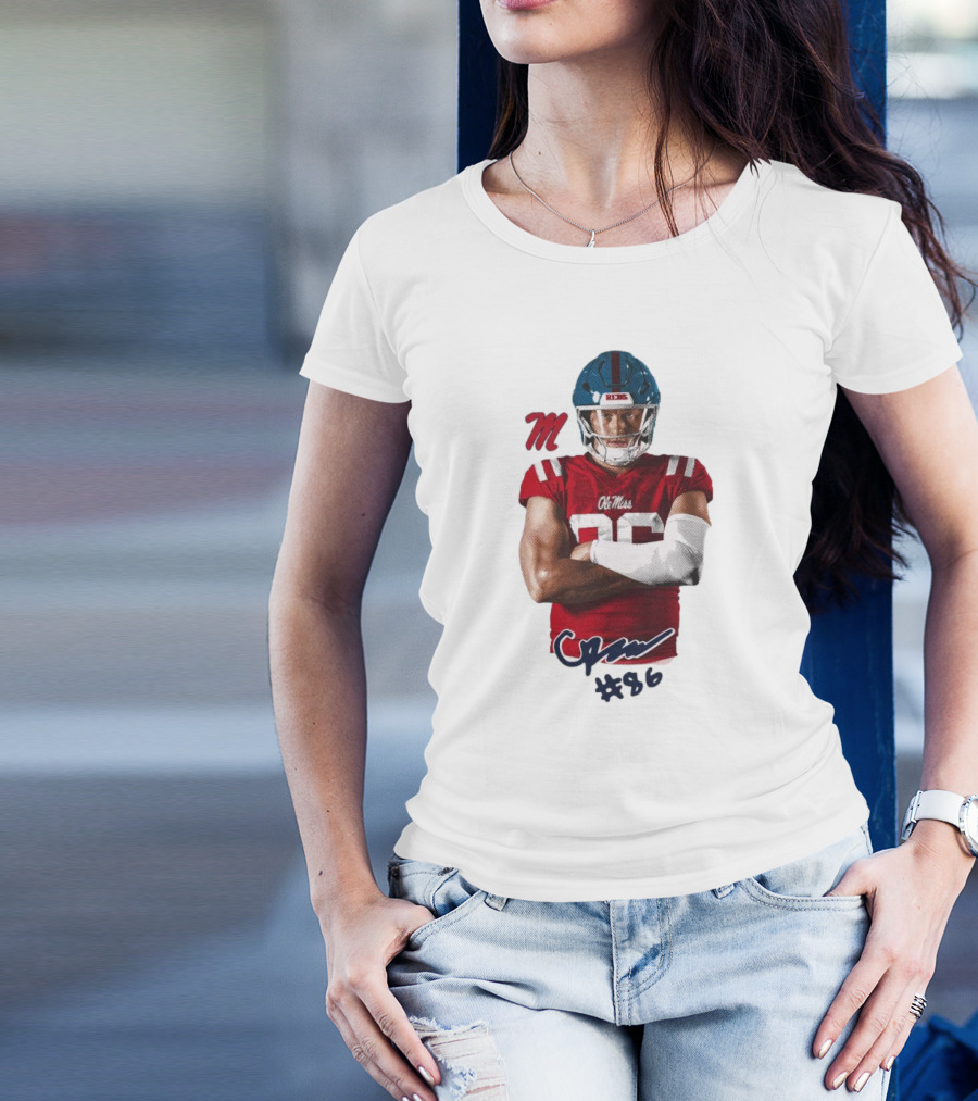 Caden Prieskorn Ole Miss Rebels #86 Signature Portrait M T-Shirt