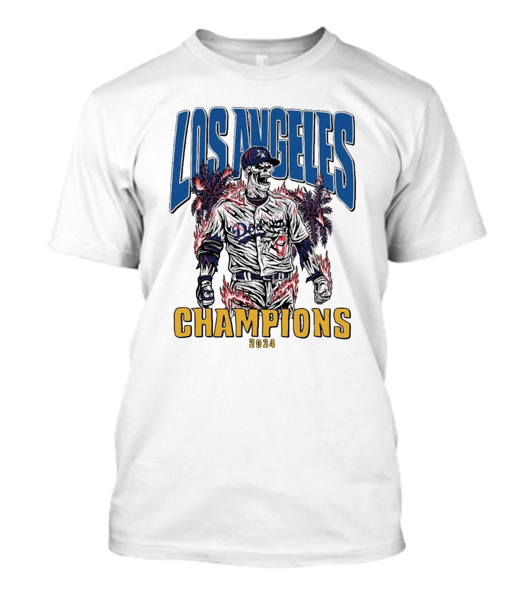 Los Angeles Dodgers Champions 2024 Skeleton Baseball T-Shirt