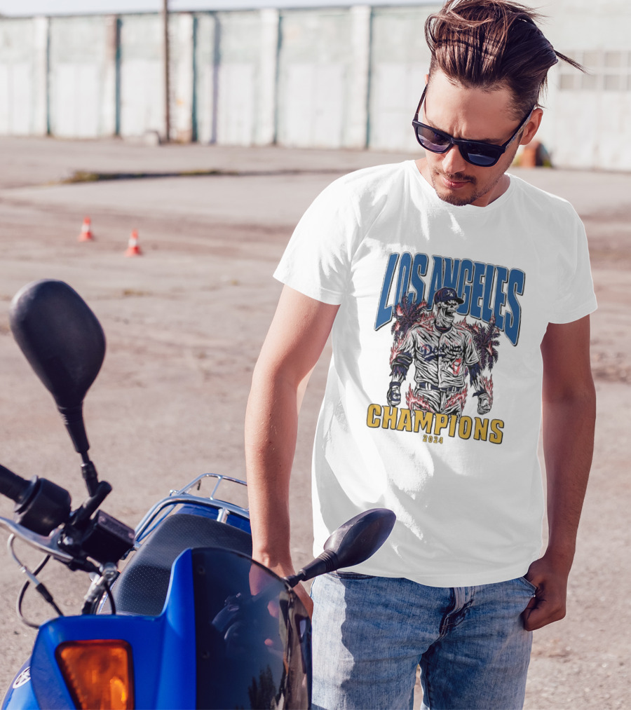Los Angeles Dodgers Champions 2024 Skeleton Baseball T-Shirt