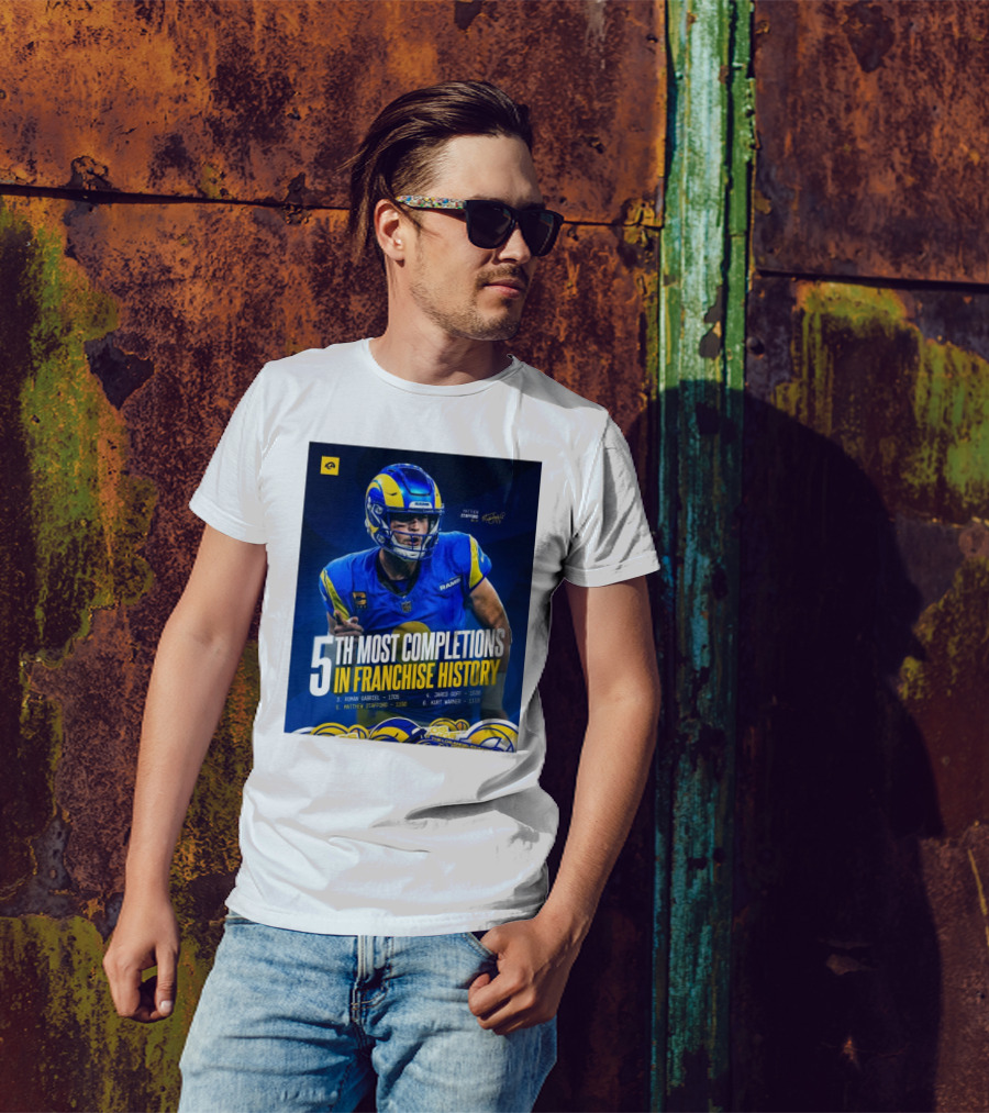 Matthew Stafford Rams 5th Most Completions In Franchise History Signature T-Shirt