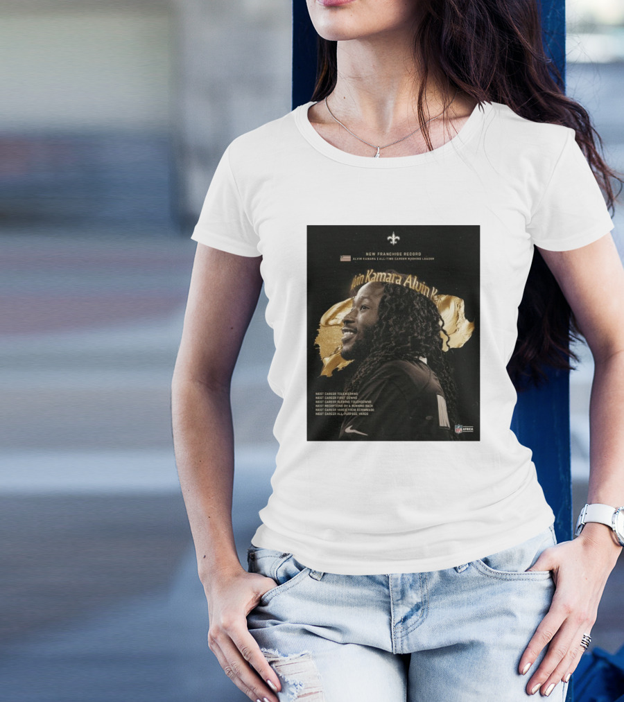 New Franchise Record Alvin Kamara All-Time Career Rushing Leader Most Career Touchdowns New Orleans Saints NFL T-Shirt