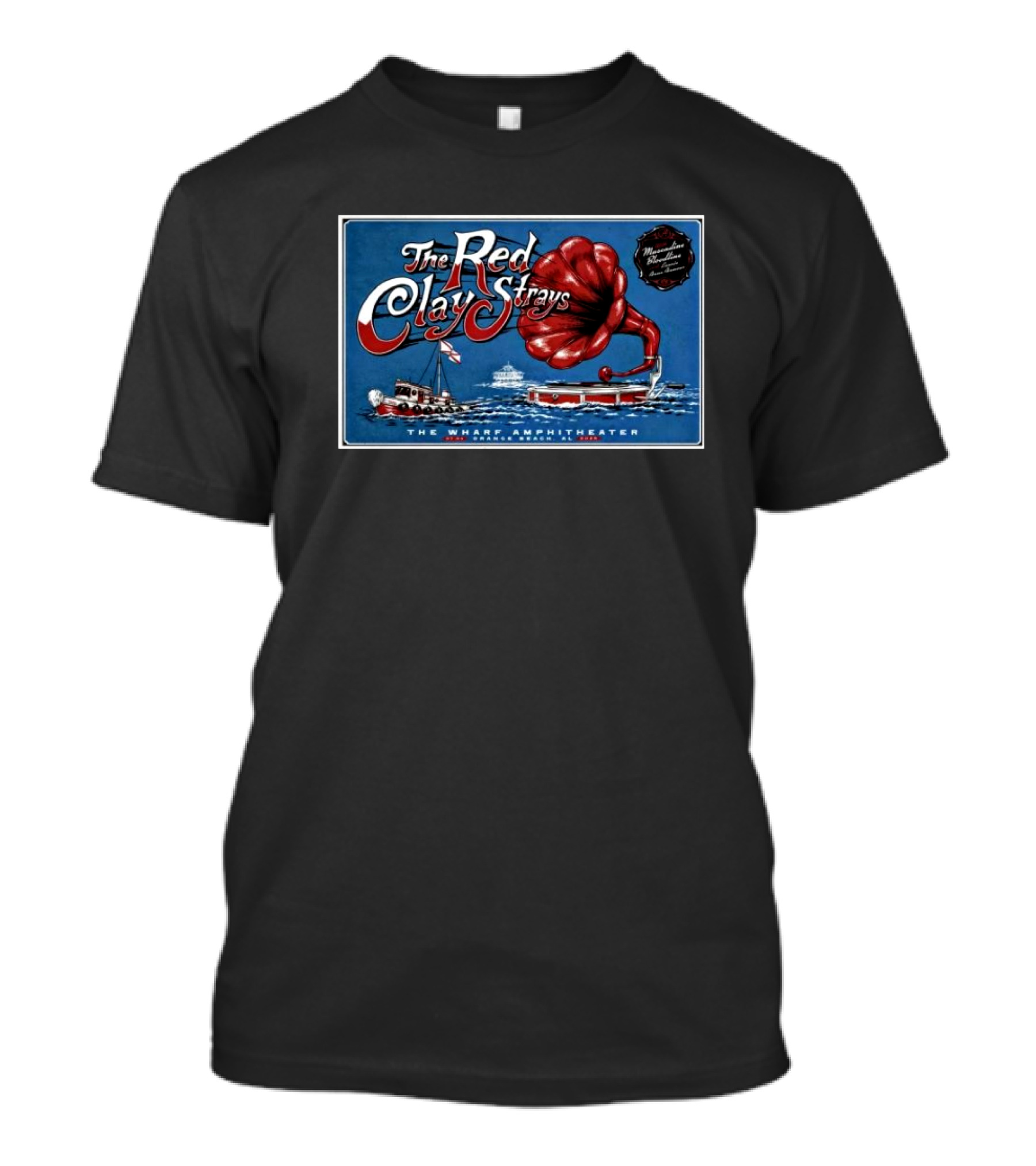 The Red Clay Strays Tour Jul 4 2024 The Wharf Amphitheater Orange Beach AL Phonograph Boat Scene T-Shirt
