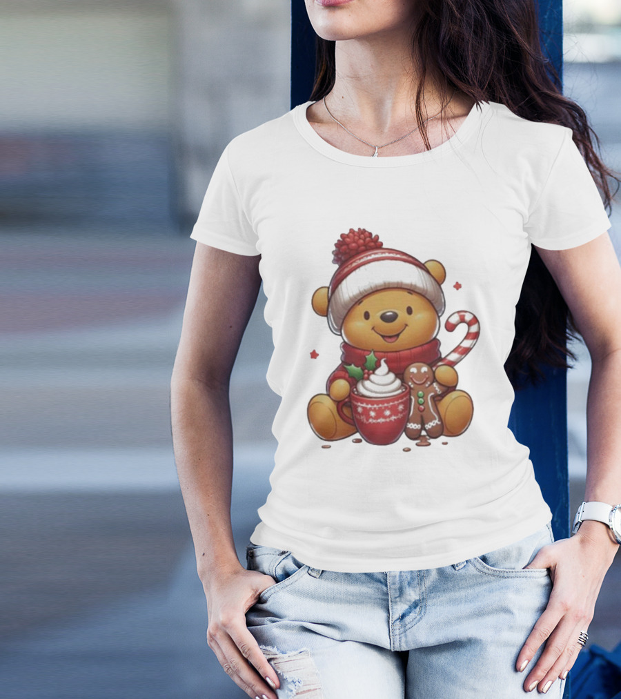 Winnie The Pooh Christmas Cocoa Candy Cane Gingerbread T-Shirt