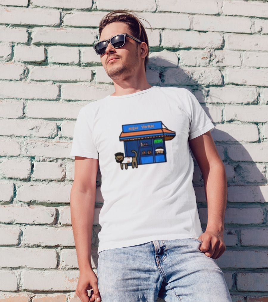 New York Bodega Kat With Blue Storefront And ATM T-Shirt