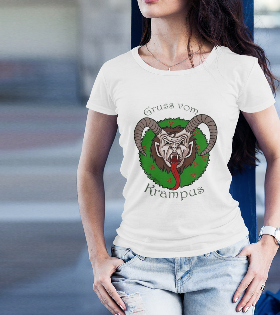 Gruss Vom Krampus Green Wreath Christmas T-Shirt