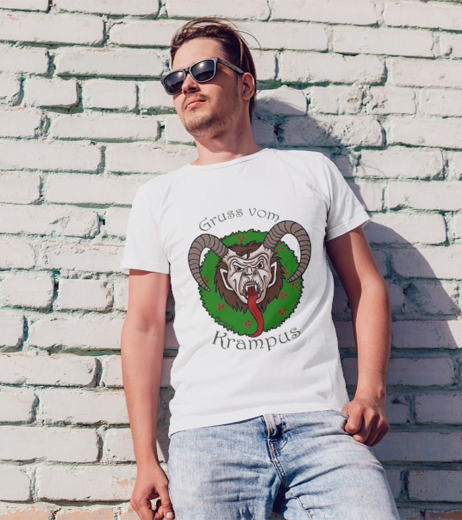 Gruss Vom Krampus Green Wreath Christmas T-Shirt