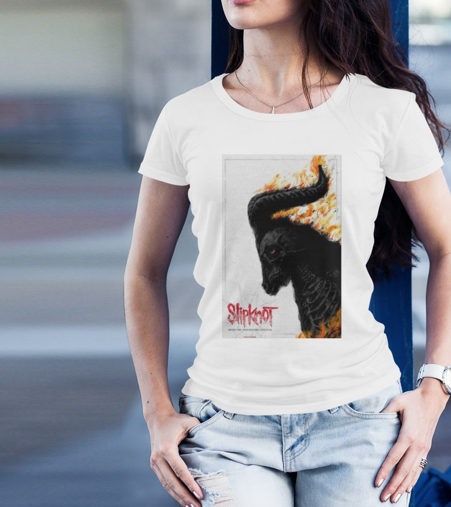 Slipknot November 09 2024 Parque Bicentenario Mexico City Event Skeleton In Flames T-Shirt