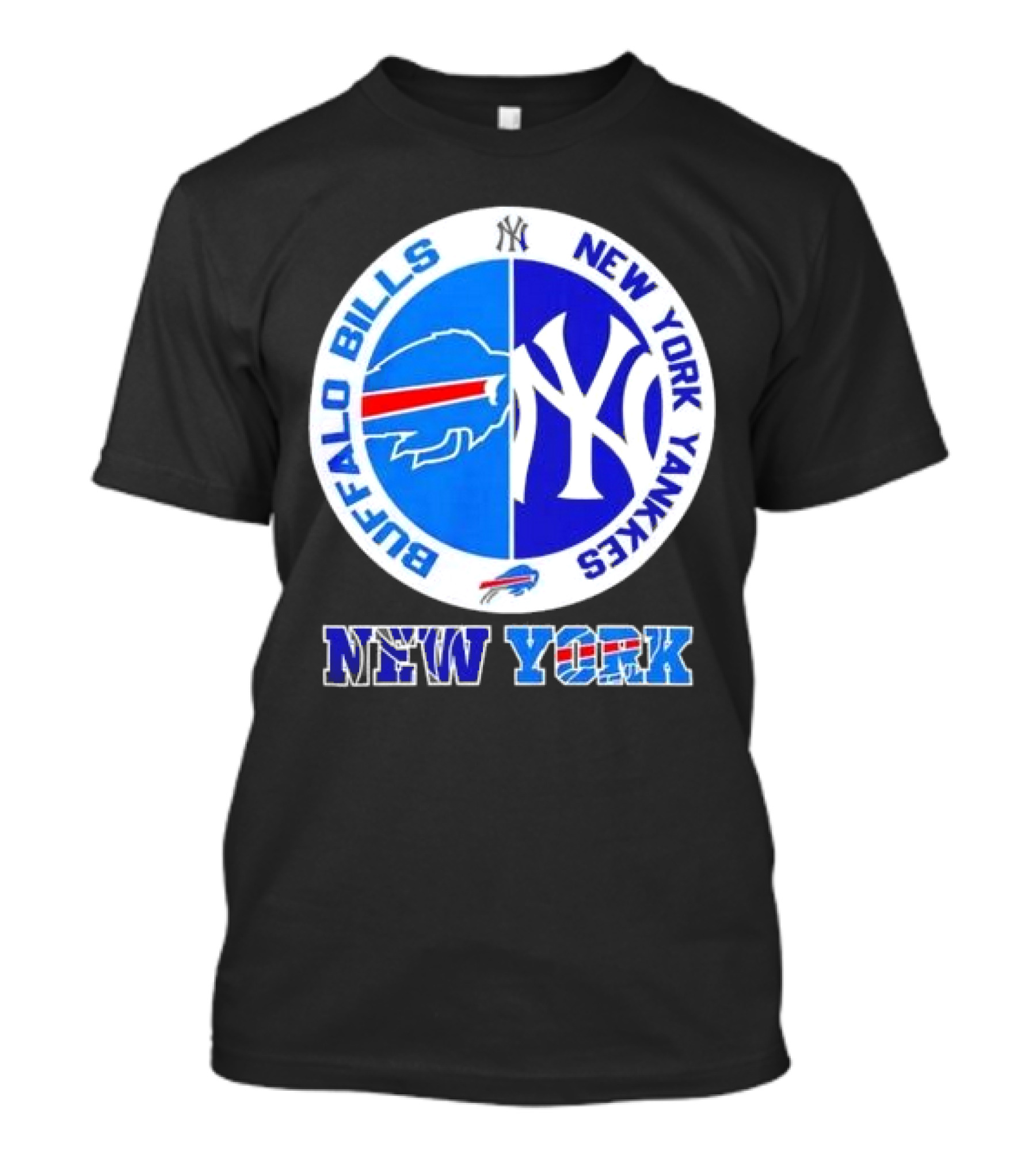 Buffalo Bills New York Yankees 2024 NY Iconic Crossover Circle Emblems T-Shirt