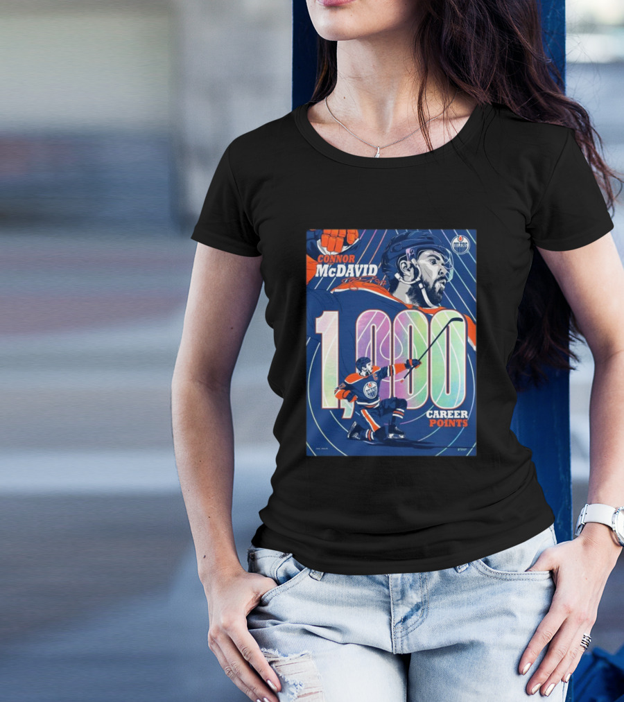 Connor McDavid 1,000 Career Points Edmonton Oilers Milestone T-Shirt