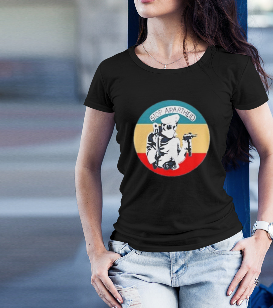 Stop Apartheid Jordan Peele Circle Soldier Weapon Multicolor T-Shirt
