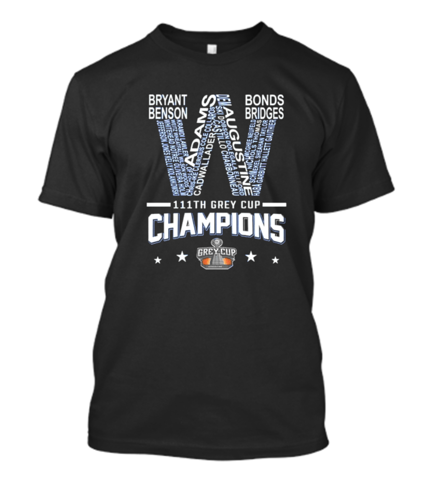 Winnipeg Blue Bombers 111th Grey Cup Champions 2024 Football Names T-Shirt