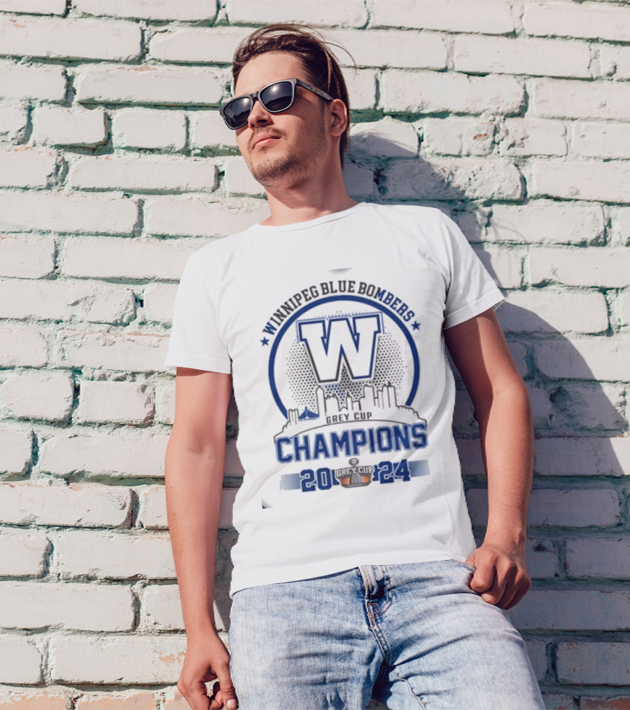 Winnipeg Blue Bombers Grey Cup Champions 2024 Skyline White T-Shirt