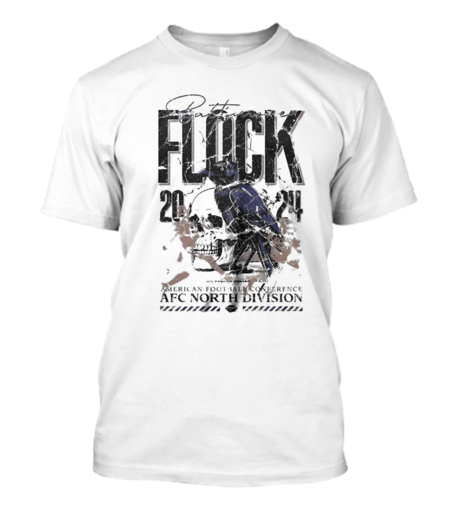 Baltimore Ravens Flock 2024 Skull American Football Conference AFC North Division Vintage T-Shirt