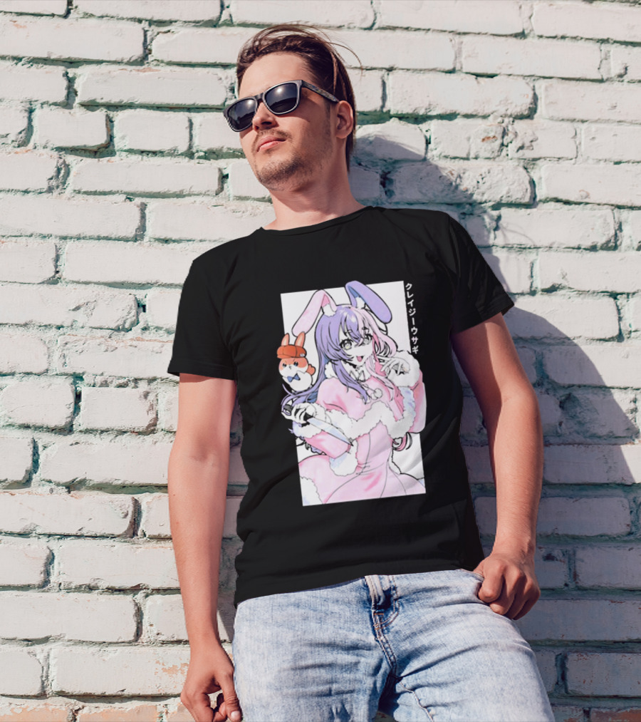 Gamersupps Punkalopi Crazy Usagi Japanese Text Anime Bunny Girl Holding Knife T-Shirt