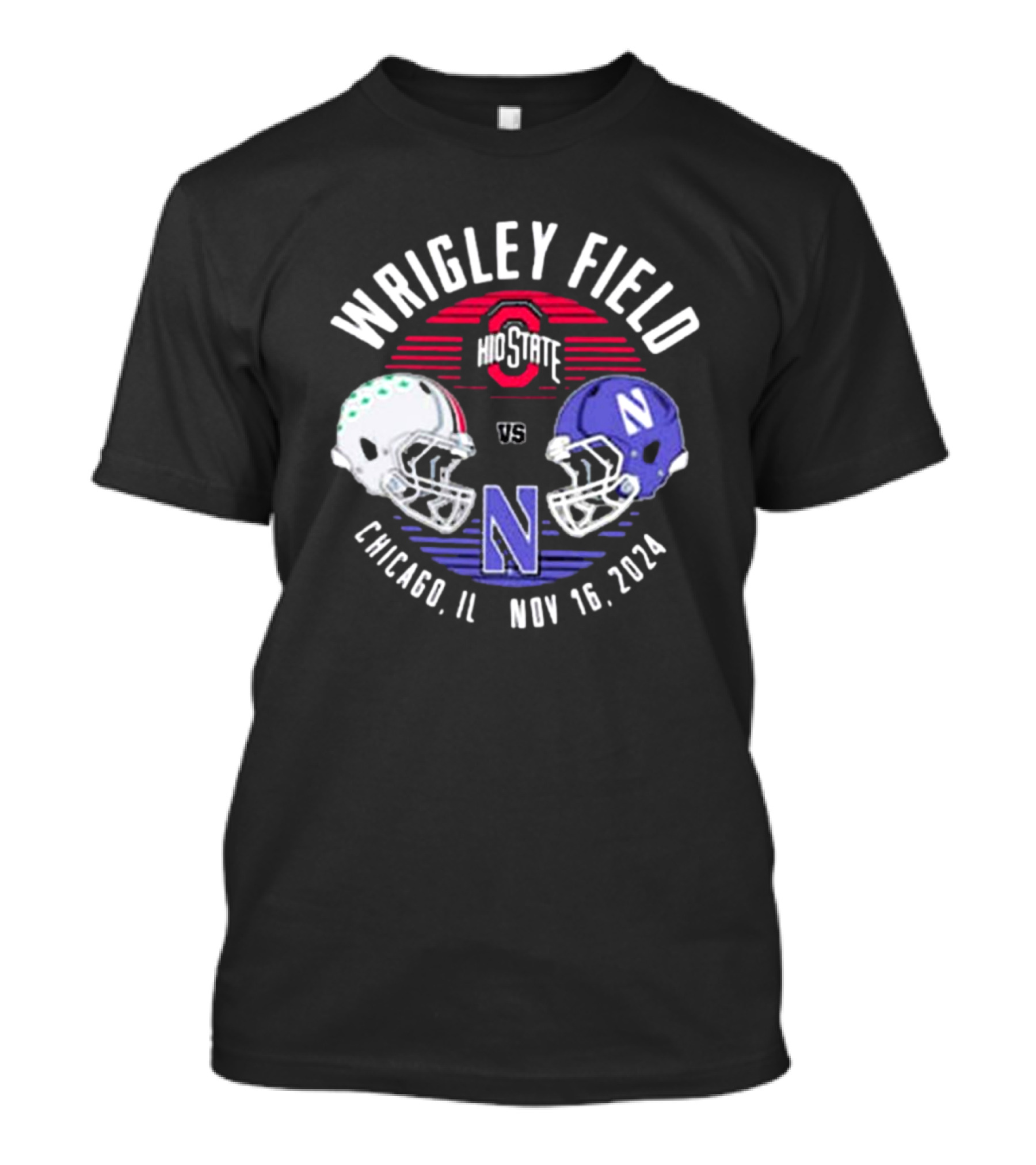 Wrigley Field Ohio State Buckeyes Vs Northwestern Wildcats Chicago IL Nov 16 2024 Football Helmet Showdown T-Shirt