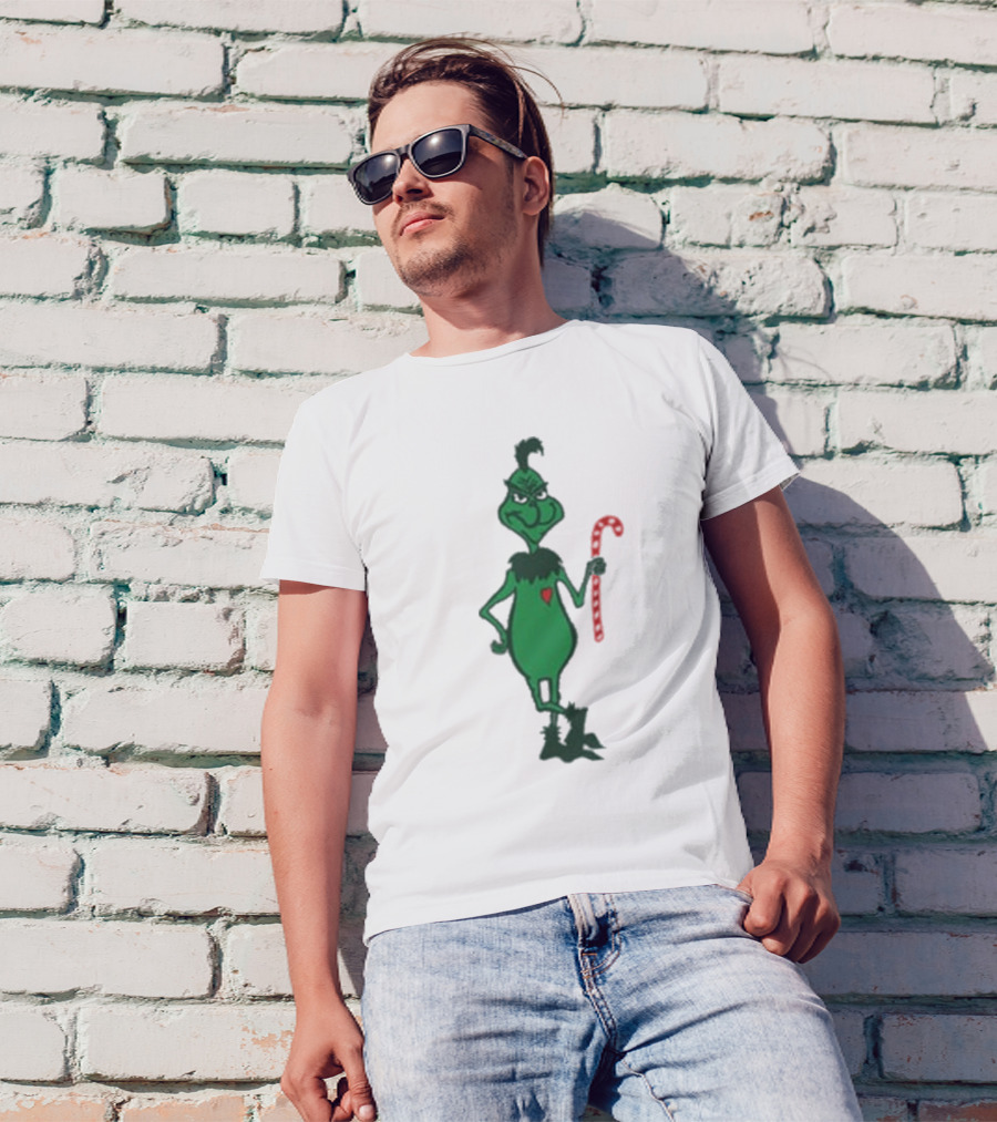 Grinch Holding Candy Cane Trey Anastasio Christmas T-Shirt
