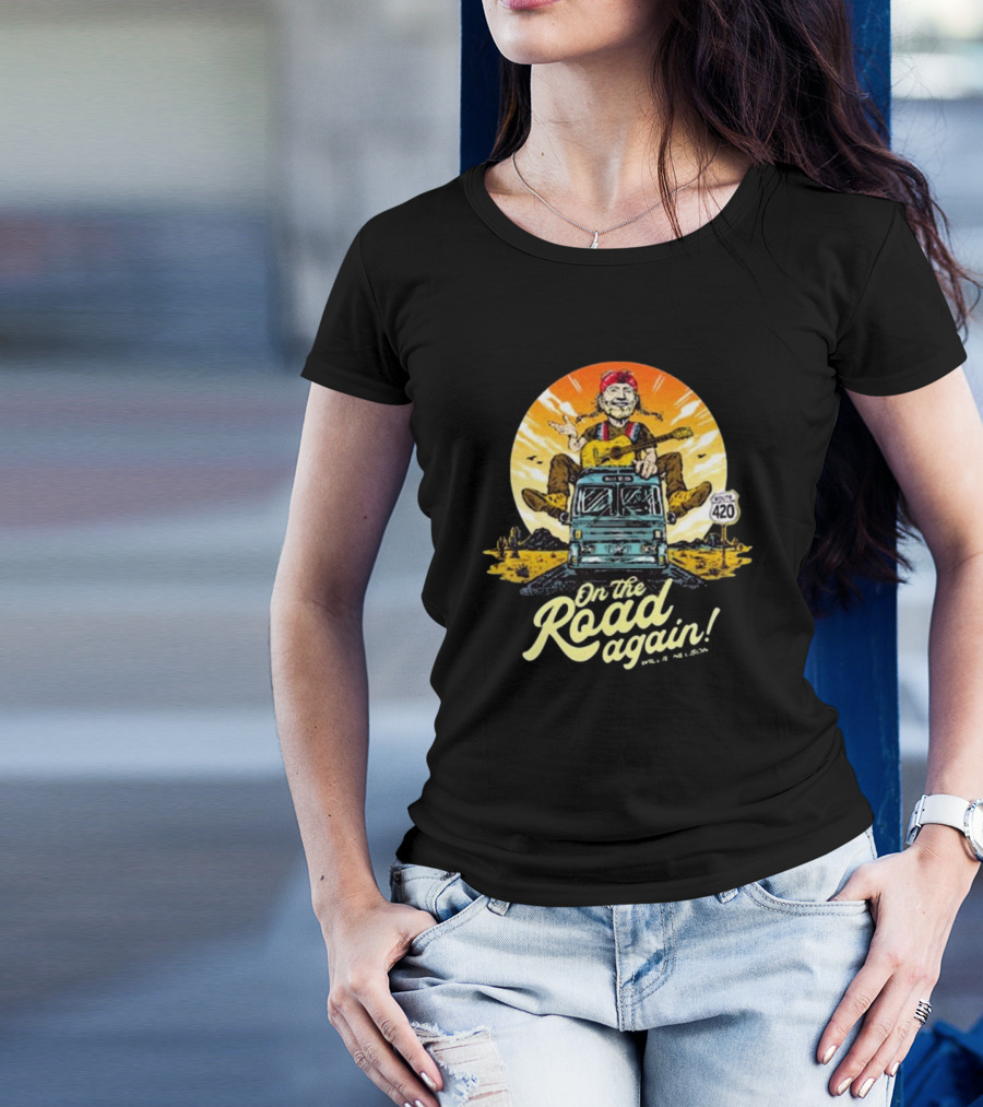 Willie Nelson On The Road Again Retro Route 420 Bus T-Shirt