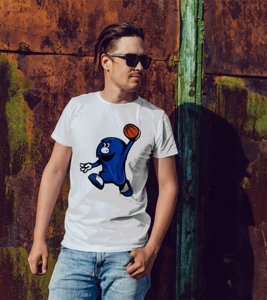 Brian Hicks Xavier Musketeers Basketball Blue Blob NCAA Mascot Dunking T-Shirt