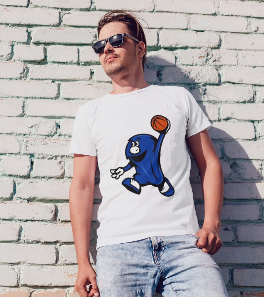 Brian Hicks Xavier Musketeers Basketball Blue Blob NCAA Mascot Dunking T-Shirt