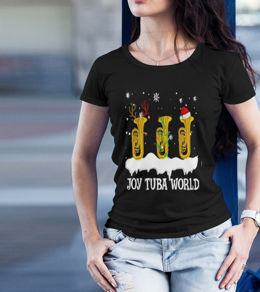 Joy Tuba World Christmas Snow Tubas Santa Hat Reindeer T-Shirt