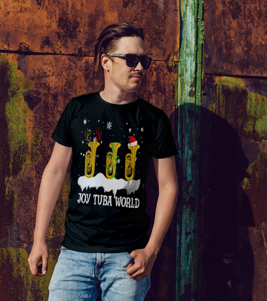 Joy Tuba World Christmas Snow Tubas Santa Hat Reindeer T-Shirt