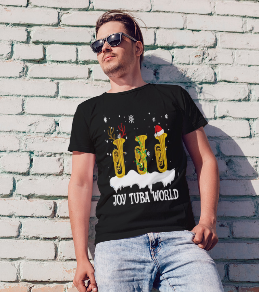 Joy Tuba World Christmas Snow Tubas Santa Hat Reindeer T-Shirt