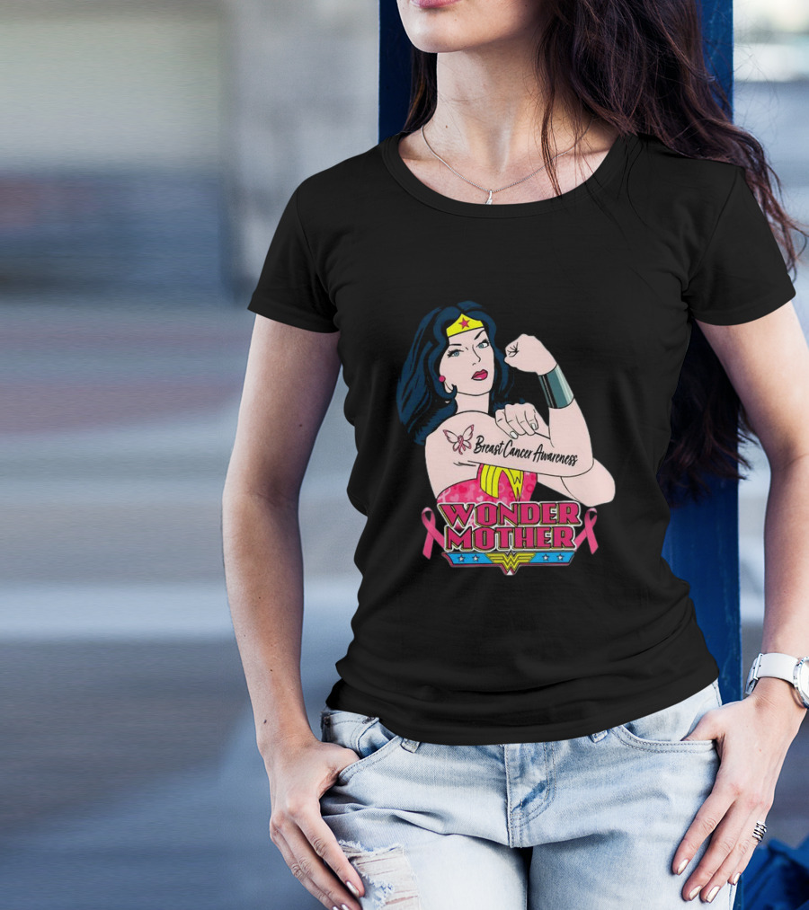 Wonder Woman Breast Cancer Awareness Wonder Mother Pink T-Shirt