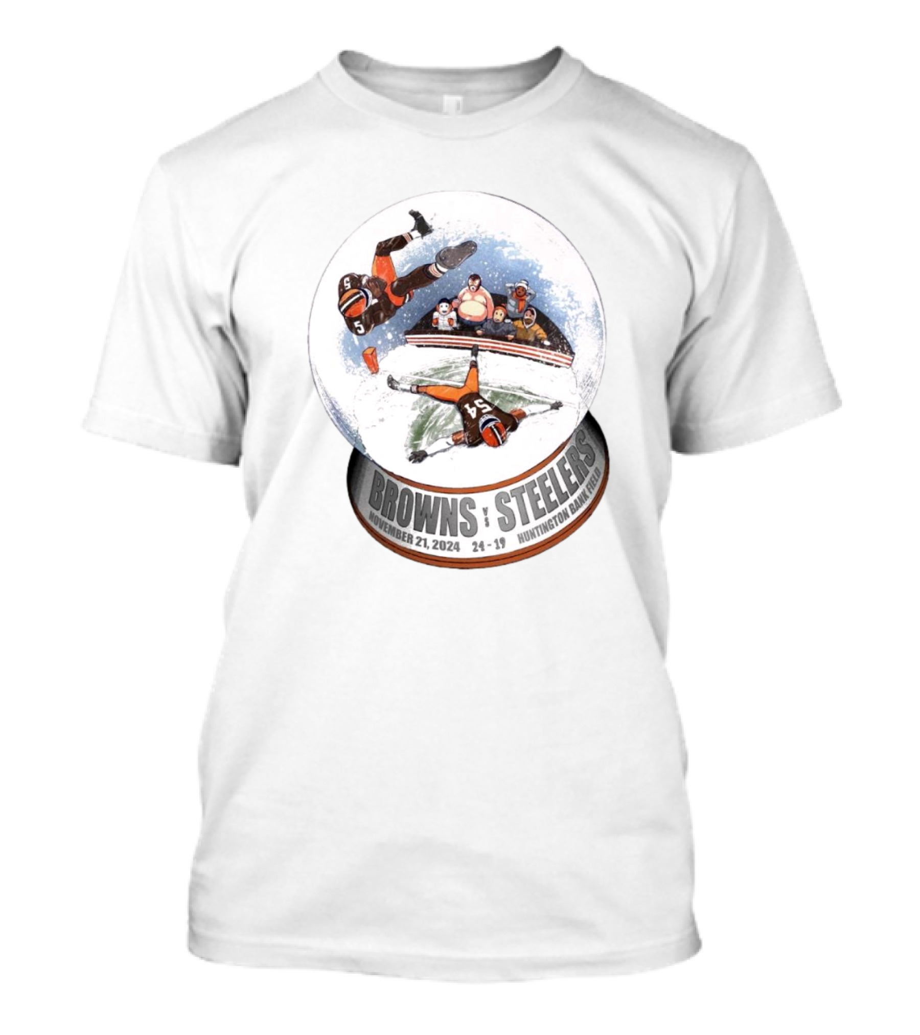 Browns Vs Steelers November 21 2024 24-19 Huntington Bank Field Snow Globe Football Game T-Shirt