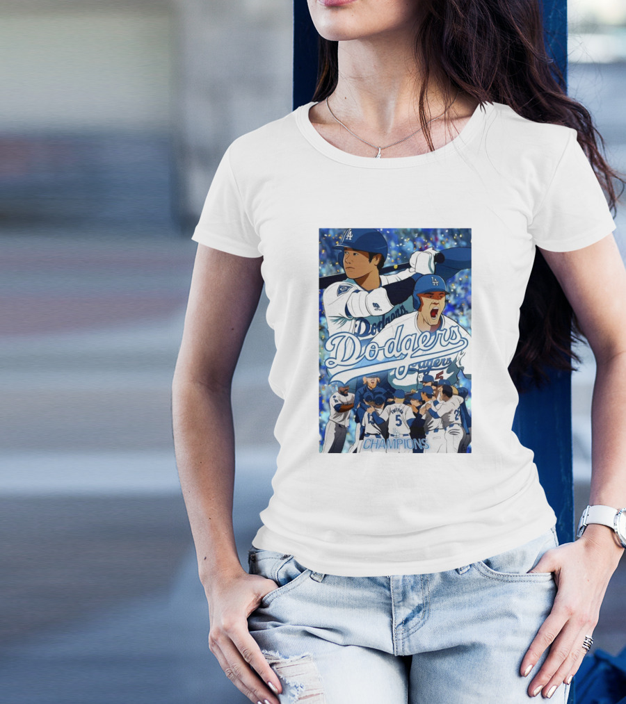 LA Dodgers World Series Champions Celebration Art Featuring Dodgers Players And Champions Text T-Shirt