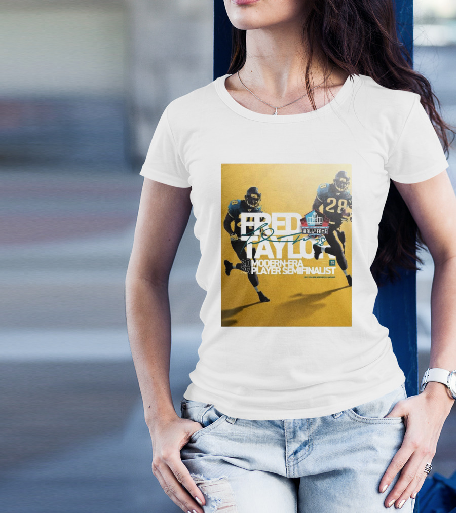 Fred Taylor Pro Football Hall Of Fame 20 Modern-Era 25 Player Semifinalist Jacksonville Jaguars RB 1998-2008 T-Shirt