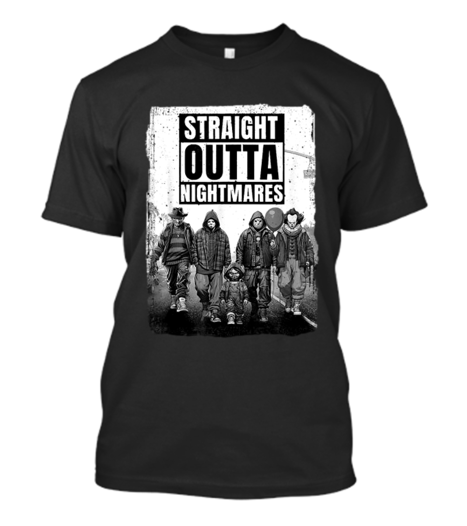 Straight Outta Nightmares Vintage Horror Halloween Scary Characters T-Shirt